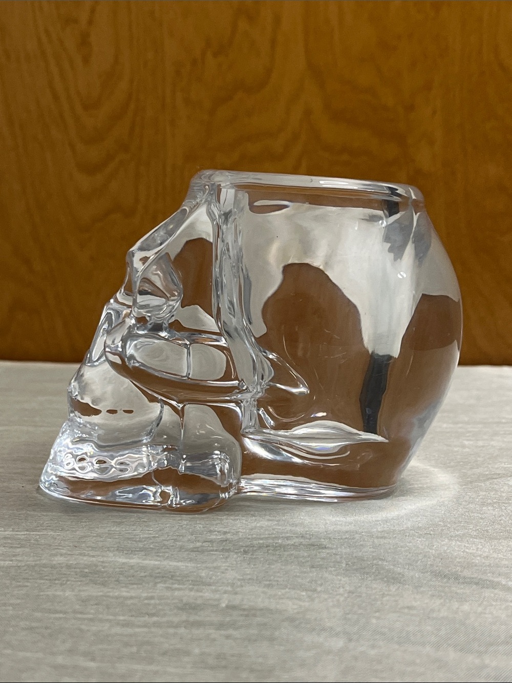 Heavy Clear Glass Skull Votive Candle Holder Halloween Gothic Decor